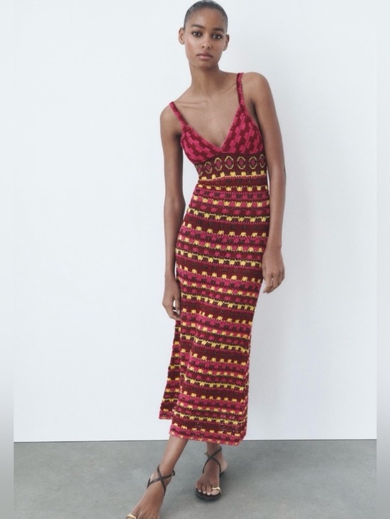 Zara Dresses & Skirts - ZARA Crochet Knit Dress Multicolor L